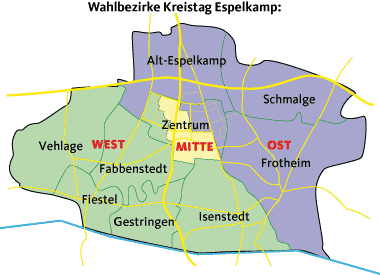 Karte Kreistags-Wahlbezirke